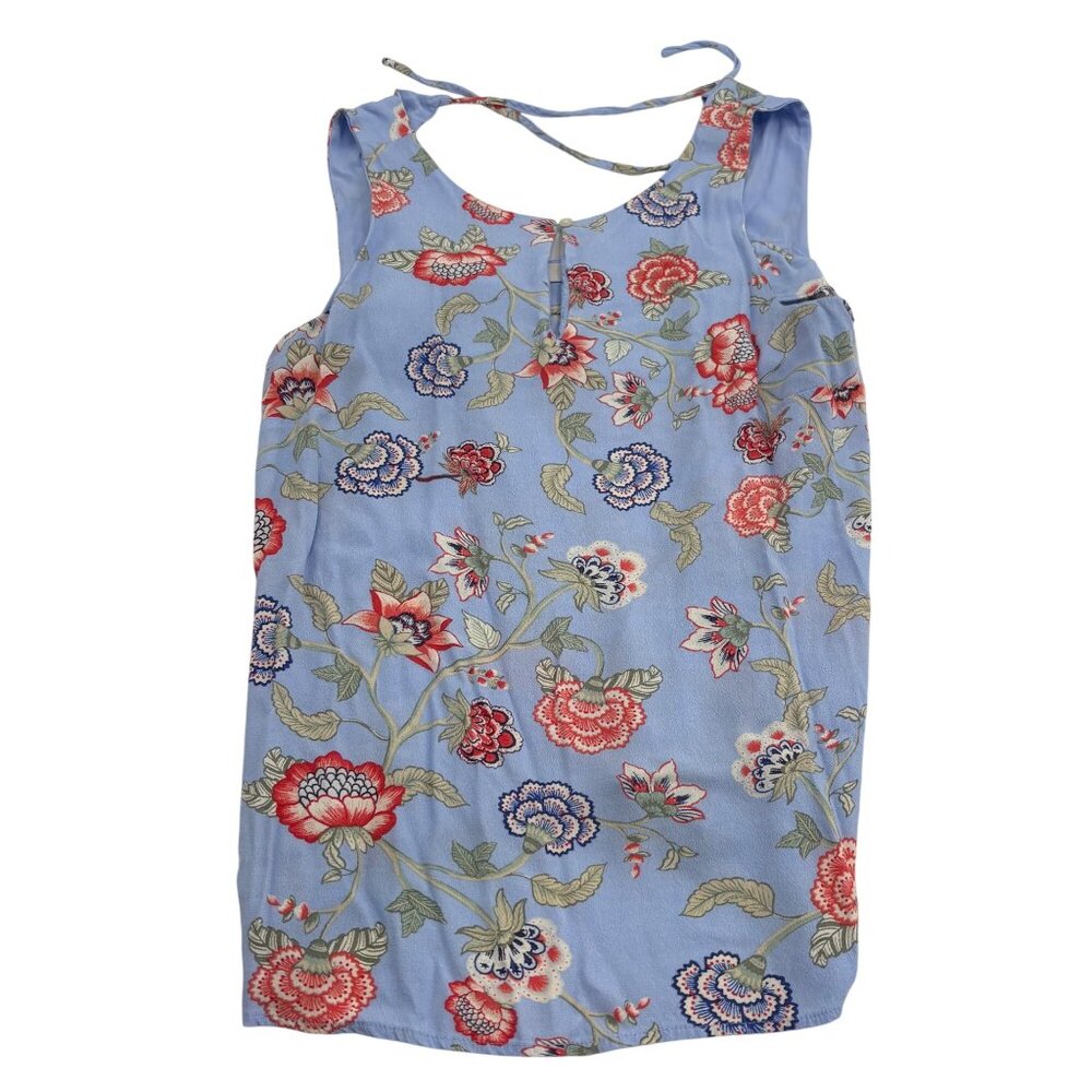 LOFT Women's‎ size Large Floral Sleeveless Blouse With Tie Back Blue Pink